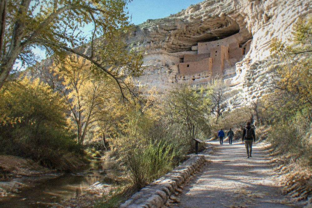 Cliff dwelling walls of Montezuma Castle beneath a limestone overhang