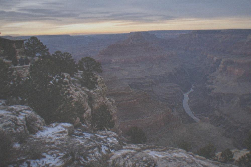 Canyon walls with a river visible far below